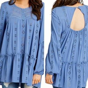 Altar’d State | Lovanna Boho Blue Eyelet Tunic | XS